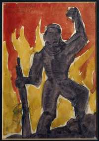 Guerrillero, 1953, dibujo acuarelado de Rivera