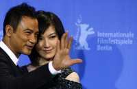 Los actores Simon Yam y Kelly Lin, durante la presentación de Sparrow, en competencia