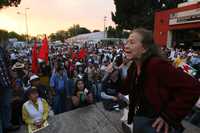 La senadora Rosario Ibarra de Piedra, durante el mitin realizado ayer frente al Palacio Legislativo de San Lázaro en contra de la reforma judicial