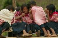 Niñas tzotziles en una escuela primaria del municipio de Chenalhó, Chiapas, en imagen de 2005