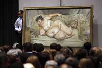 El cuadro de Lucian Freud, la noche del martes, durante la puja de arte contemporáneo efectuada por la casa Christie’s, en Nueva York