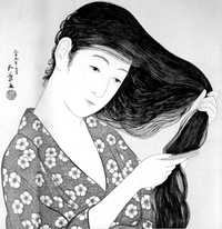 Mujer peinándose el pelo (1920), detalle de la xilografía de Hashiguchi Goyõ (1880-1921), Japón, periodo Taishõ, de la colección Clarence Buckingham, ilustración incluida en el libro La luna de los pinos: haikus zen, reproducida con autorización del Instituto de Arte de Chicago