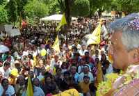 Andrés Manuel López Obrador, durante la reunión que sostuvo con habitantes del municipio de Huamuxitlán, en el estado de Guerrero