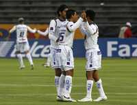 Jugadores del cuadro potosino festejan su pase a la siguiente ronda de la Copa Sudamericana