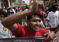 Imagen de archivo de una manifestación en favor del presidente Evo Morales en Montero, cerca de la ciudad de Santa Cruz