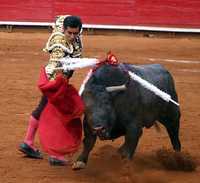 El tlaxcalteca Uriel Moreno El Zapata, durante la lidia en la Plaza México