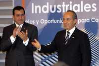 Ismael Plascencia, presidente de la Concamin, y el presidente Felipe Calderón, en la comida de clausura de la reunión anual de Industriale 2008 en un hotel de la ciudad de México