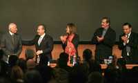 HOMENAJE BLANQUIAZUL. Luis H. Álvarez, Felipe Calderón, Margarita Zavala, Vicente Fox y Germán Martínez, durante el homenaje al primero en la sede nacional del Partido Acción Nacional, ayer