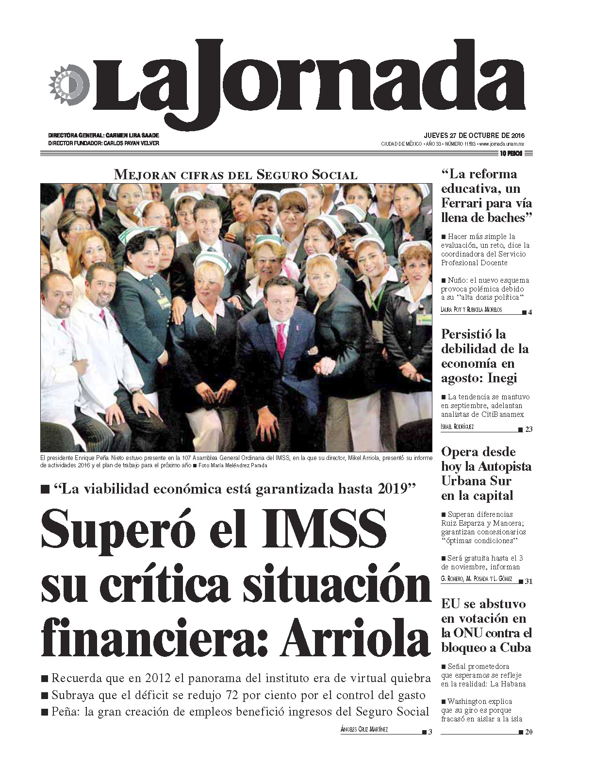 Portada de 2016/10/27. Seleccione para ir a esta edición.